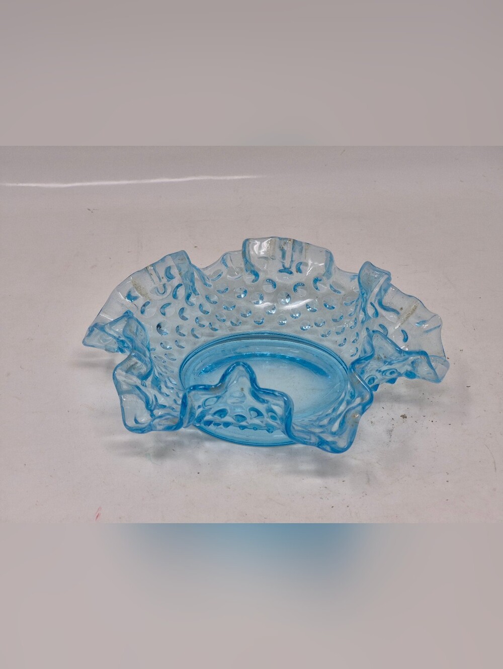 Fenton Blue Hobnail Ruffled Edge Dish - Picture 2 of 5